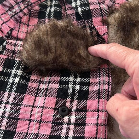 Pink Plaid Faux Fur Winter Hat - Picture 5 of 5